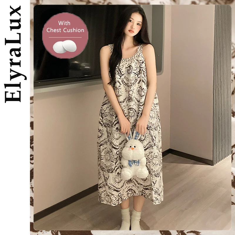 

ElyraLux French Style Women's Pajama Sleeveless Cute Tank Loose Nightdress Puffy Loungewear Elegant summer holiday robes