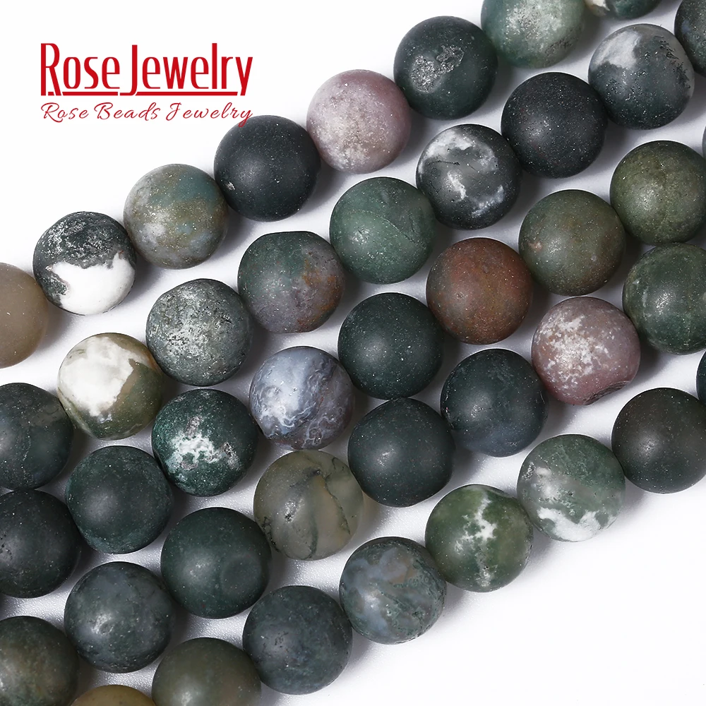 Natural Round Multiclor Frost Matte Indian Agates Stone Beads Strand 15