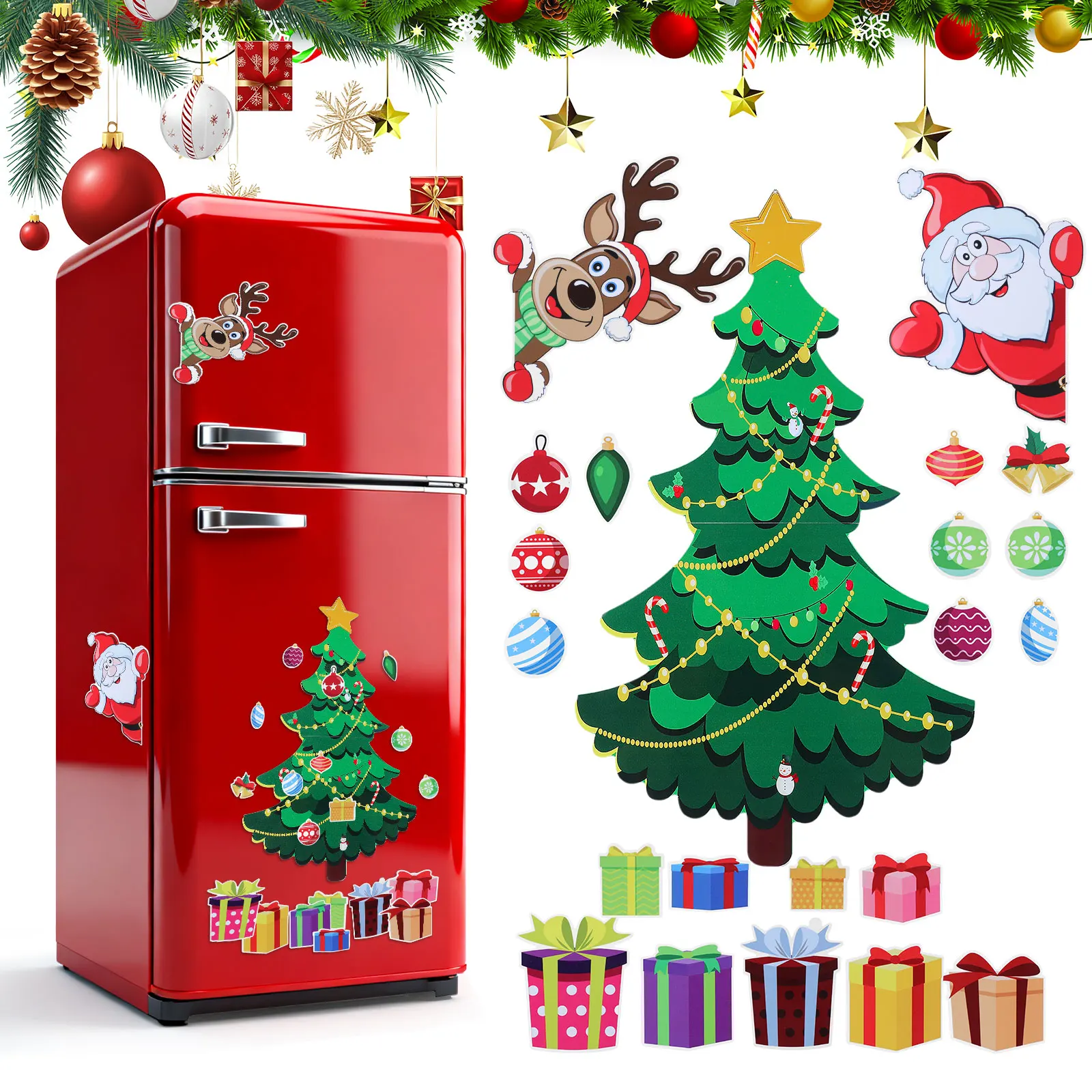 

Christmas Tree Refrigerator Magnets Holiday Cartoon Magnetic Fridge Magnet Santa Claus Reindeer And Christmas Tree Decorations