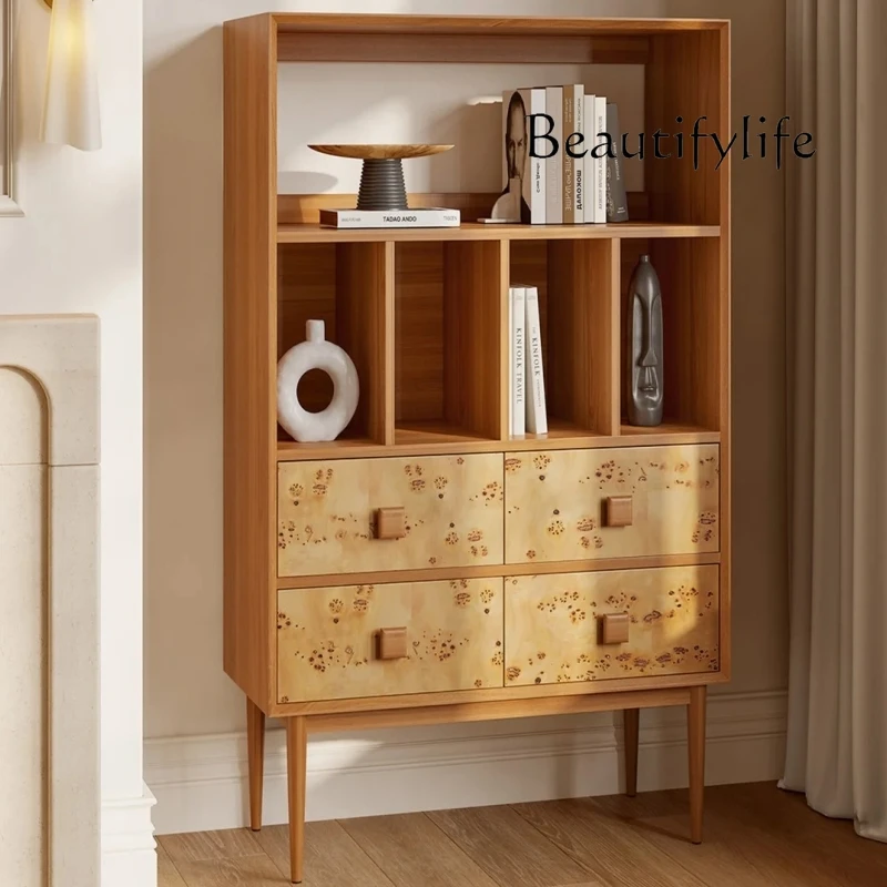 

Medieval style solid wood bark bookcase French retro style designer home creative living room study storage bookshelf