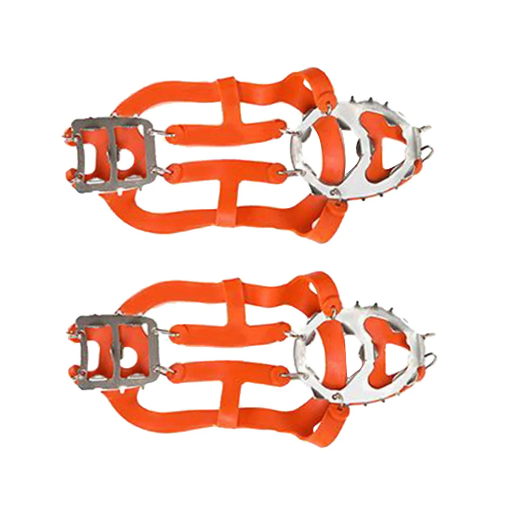 1ペア 18歯 アイススノーグリップ クランポン オレンジ サイズ 熱処理済みクリート ハイキング ウォーキング 車道用 アイスクリート スパイク クランポン