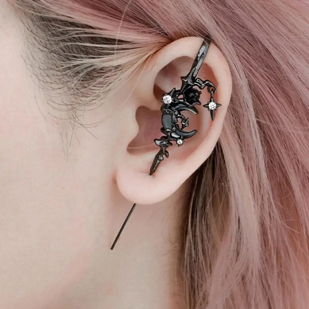 Stars Moon Diamond setting Earrings Goth Sword Ear Hook Earrings Needle Piercing Earring Halloween Decor gift Jewelry Accessory