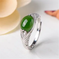 Green Natural Jade Rings Luxury Real Jewelry Amulet Stone Fashion Accessories Carved Gemstone Lucky Vintage Charm Designer