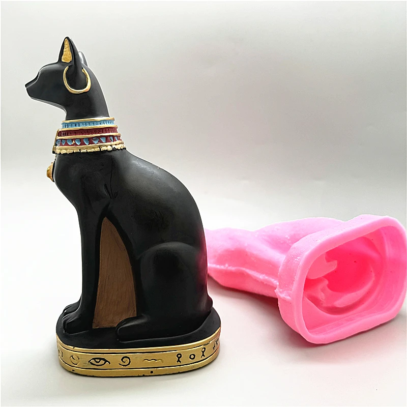 2024 Ancient Egyptian God Cat Silicone Mold DIY Flipped Gypsum Resin Crystal Dropping Gel Aromatherapy Candle Concrete Mold