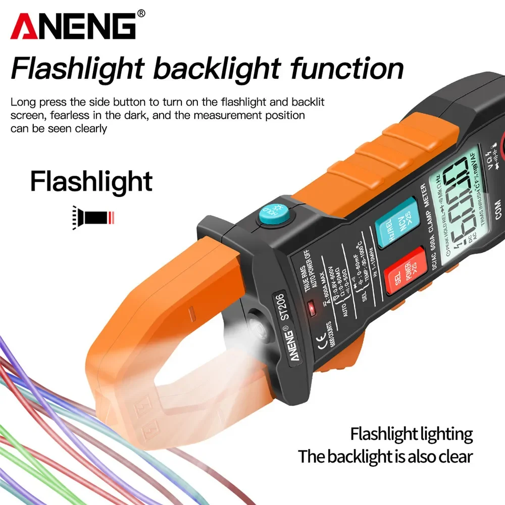 ANENG ST206 6000 Counts True RMS Amp DC/AC Current Clamp Measure  Amperimetro Tester Voltmeter Digital Multimeter Clamp Meter