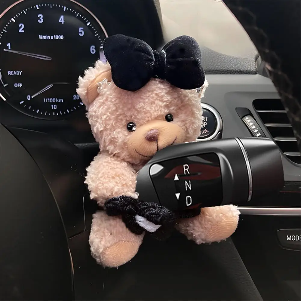 Cute Bear Car Gear Shift Decoration Plush Doll Turn Signal Wiper Doll Rearview Mirror Ornament Car Accessorie