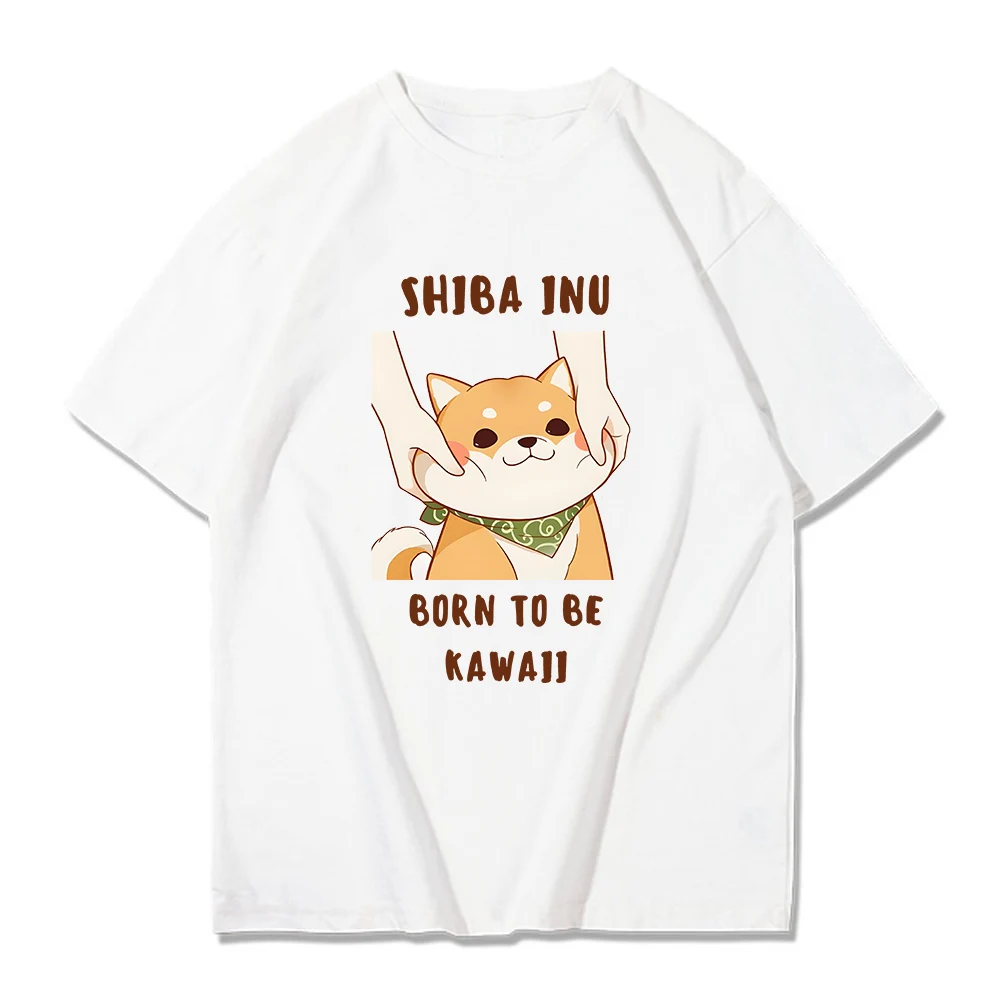 Shiba Inu Dog t shirt Kawaii Cartoon Print Tshirts Girls Clothes Summer Short Sleeve Tops 100% Cotton Tees Women Oversized Shirt