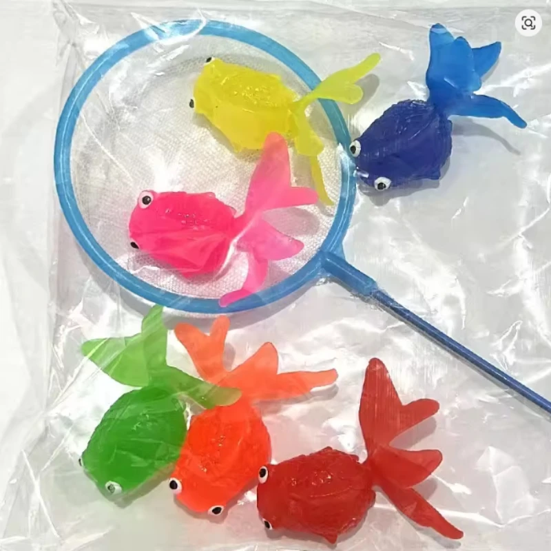 Ensemble de 7 pièces de adorables poissons rouges réalistes en Silicone pour enfants, baignoire pour bébé, ensemble de jouets anti-éclaboussures, cadeau de bain interactif Parent-enfant