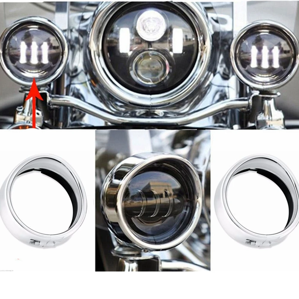 Anello di rivestimento stile visiera per faro moto da 7 \'\' + anello fendinebbia ausiliario da 4,5 \'\' cromato per Harley Touring Road King Dyna