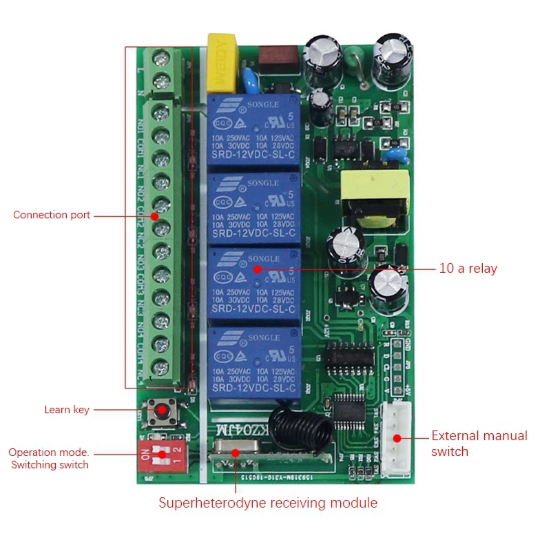 AC 85-256V 4CH RF+Manual Integrated Control Switch Smart Wireless Remote Control Switch For Lamps, Motors, Elevators