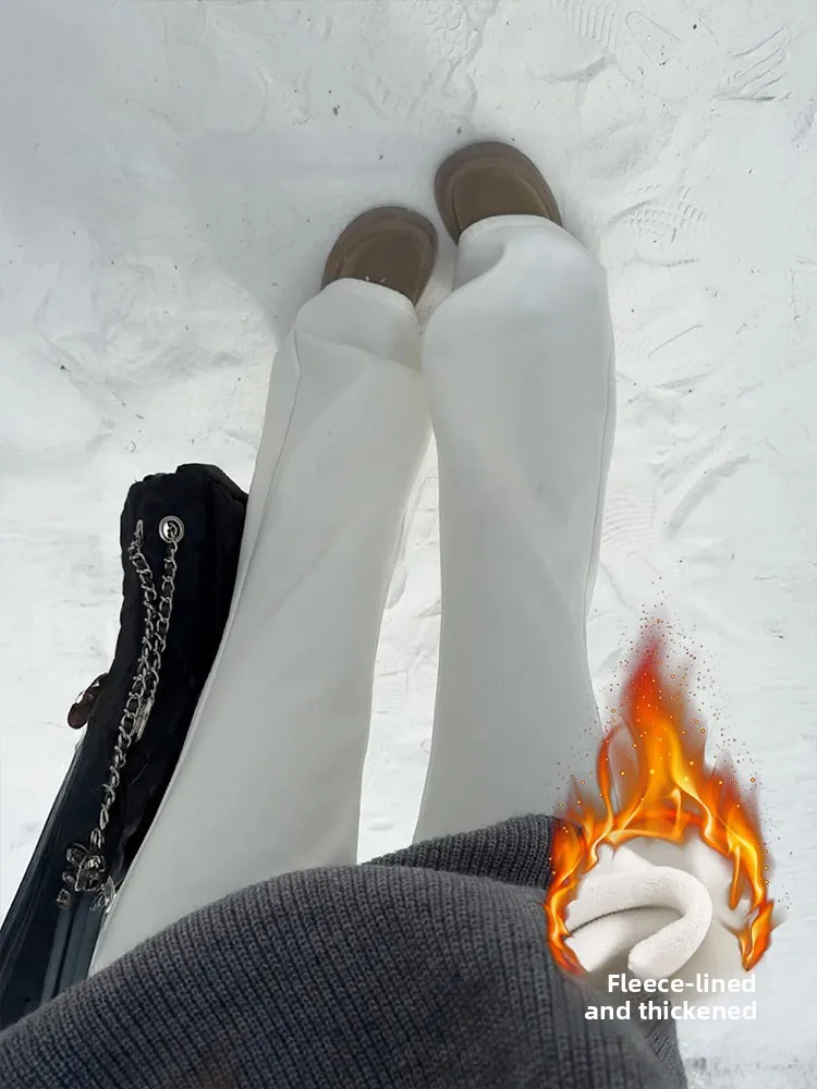 

Fce Lined Thiened White Bell Bot Jeans Women's Autumn Winter New plus Size Slimming Elastic Denim Pants High Waist Zi...