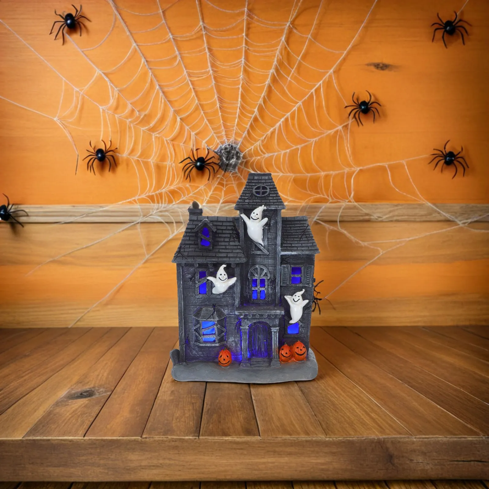 Lighted Haunted House Halloween Decoration Spooky Ghost House Statue Desktop Party Ornament Scary Festive Centerpiece Reusable