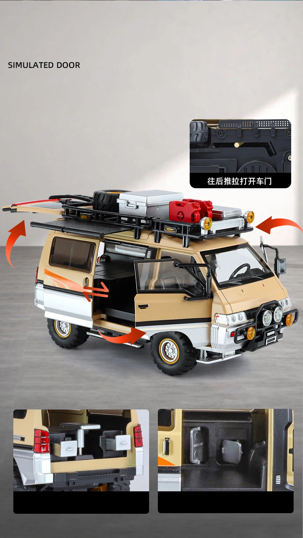 1:24 Mitsubishi Delica Mini Off Road VAN RV Alloy Car Model Sound and Light   Collectibles 