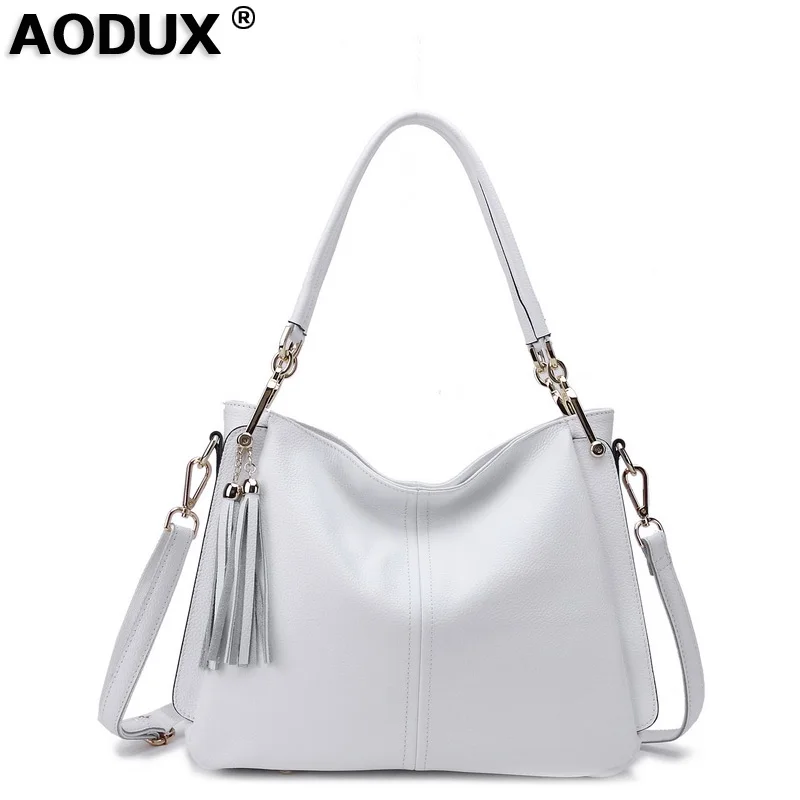 

AODUX Genuine Leather Women's Handbags Tassels Shoulder Bag Cowhide Leather Messenger Bags Satchel ipad Casual Shopping Bags