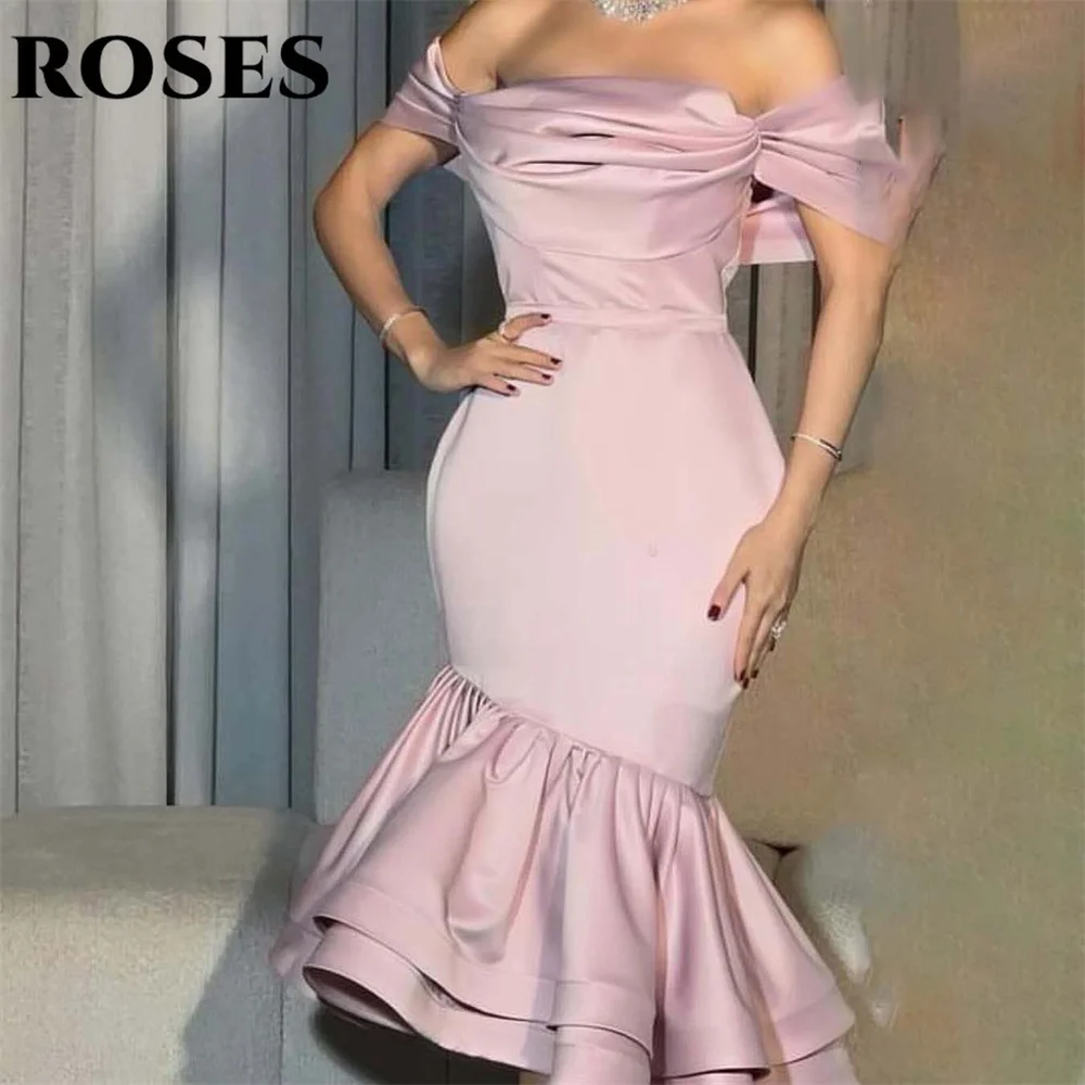 

Длинное вечернее платье ROSES с розовыми пятнами, ночные платья с открытыми плечами и простыми складками, платья знаменитостей для женщин по индивидуальному заказу