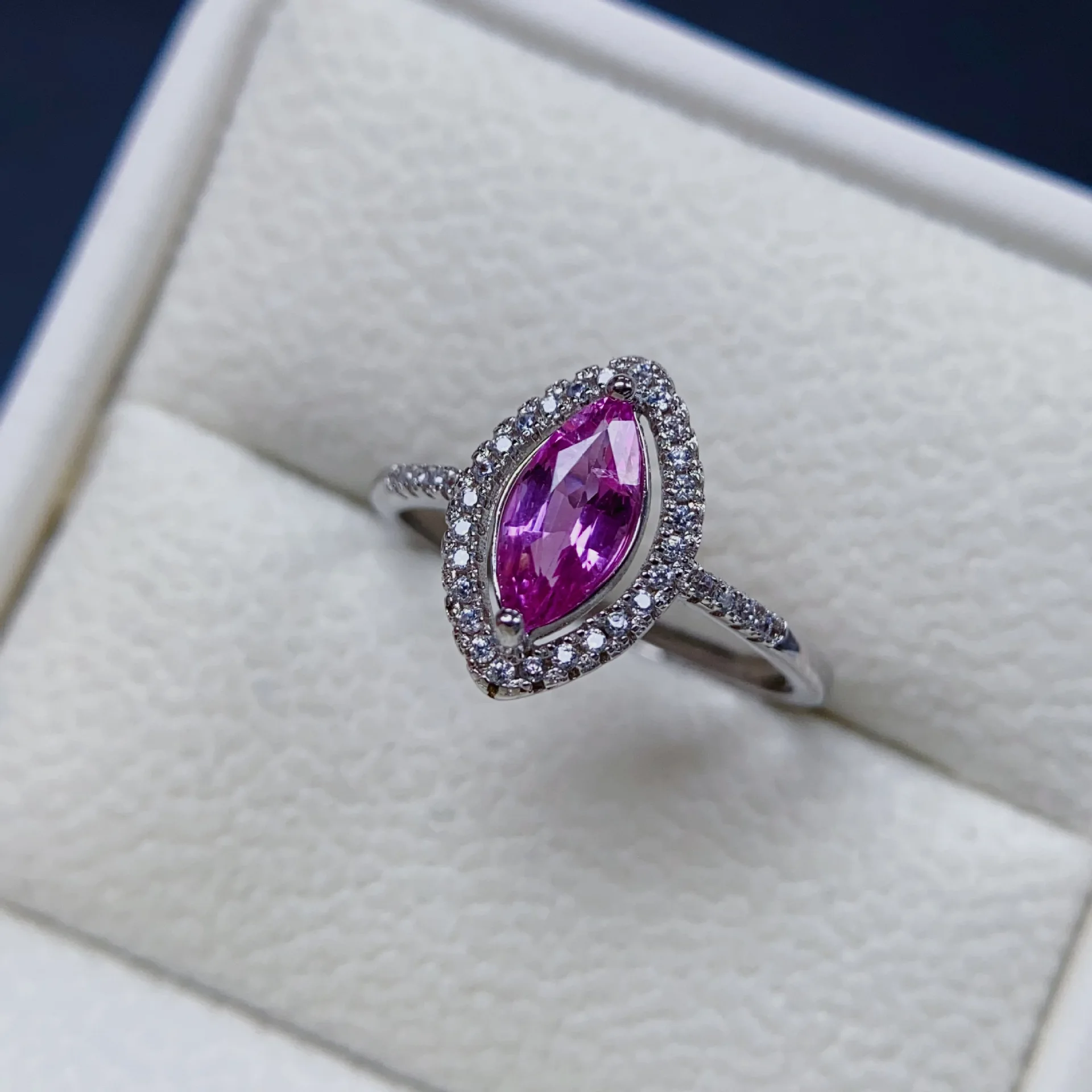 Natural Pink Sapphire Ring, 5*8mm Gemstone, S925 Silver Adjustable‑Size Ring, Elegant Daily Jewelry for Women