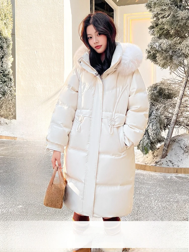 

Snowy Flight 2026 Spring Beautiful Women's Mid-Length down Jacket Detachable Hat Fur Collar Warm Sweet Youth Polyester Fiber