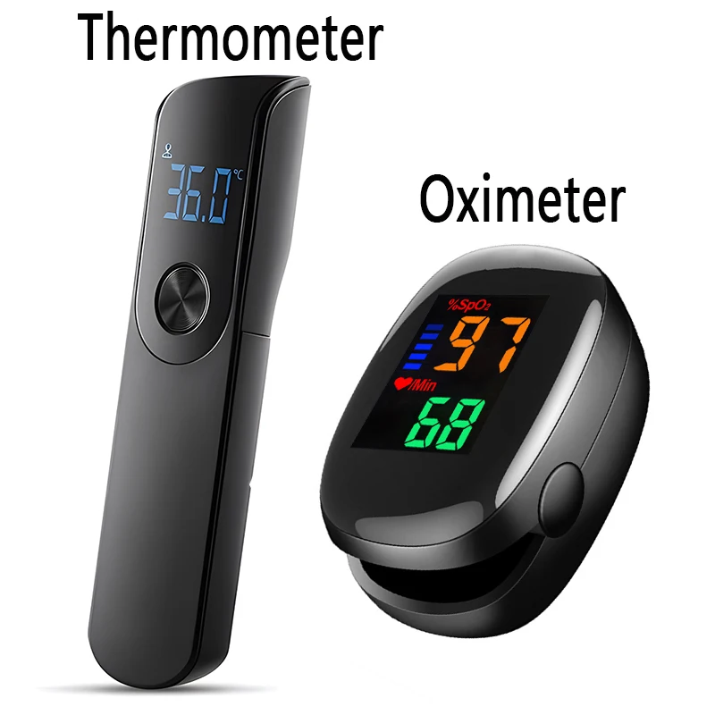 Medical IR Body Thermometer Test Kit Non-contact Fever Forehead Thermometer or Digital Finger Oximeter Blood Oxygen Tool