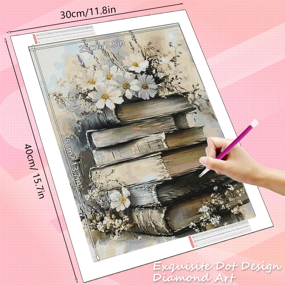 HUACAN Diamond Mosaic 5D Book Landscape Full Square Round Painting Daisy Flower Rhinestones Wall Decoration