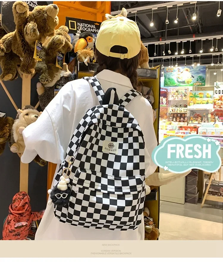 Fashion Checkerboard Female Student Backpack Casual Versatile Korean Version Backpack Women\'s New Style Schoolbag Wholesale