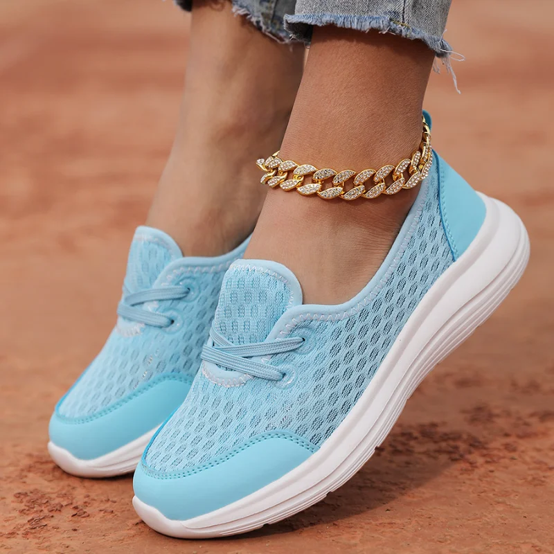 Woman Mesh Breathable Knitting Sneakers Women Lightweight Non Slip Ladies Running Shoes Wedges Slip on Casual Shoes Plus Size 42