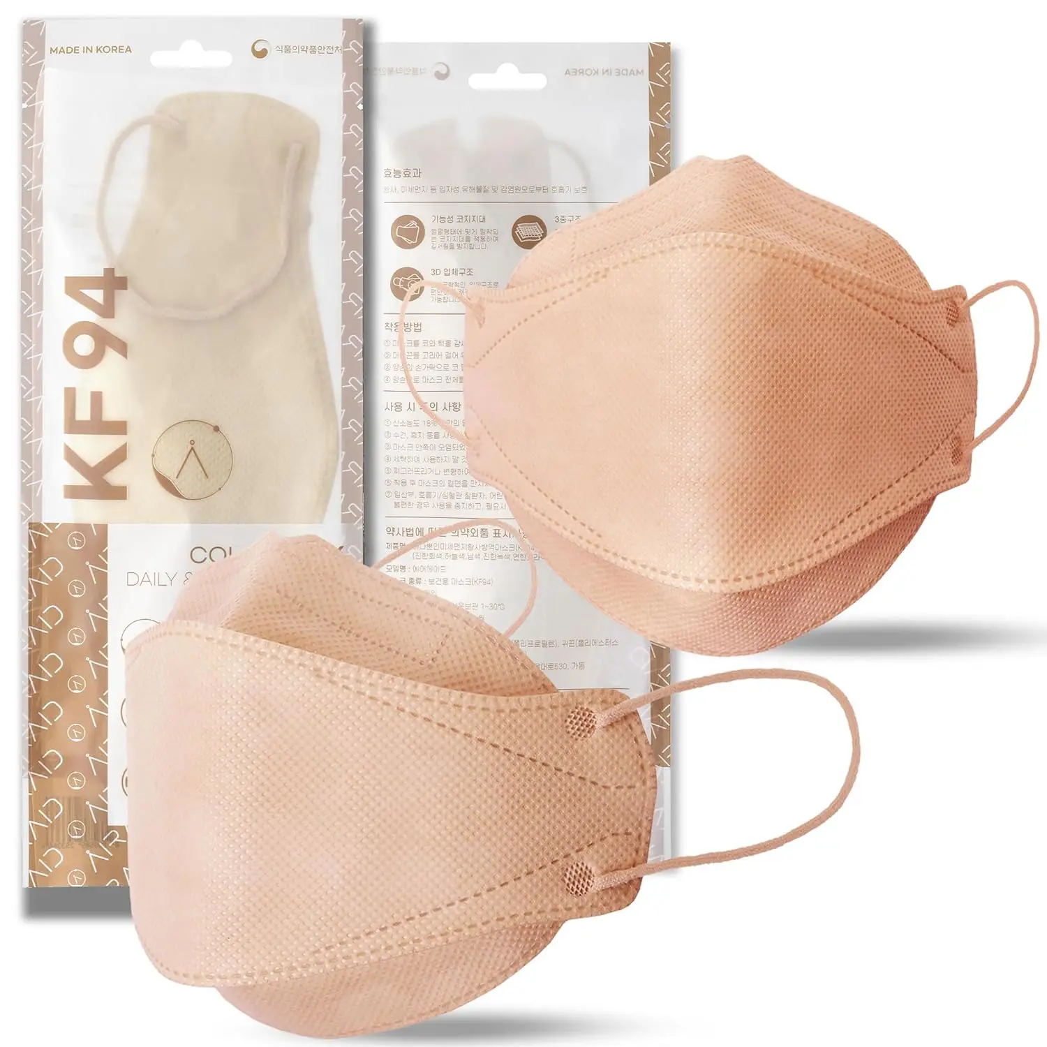 

KF94 Face Masks, Individually Wrapped, Made in Korea, 3D Multicolor Packs for Adults and Teens (Beige-20P)