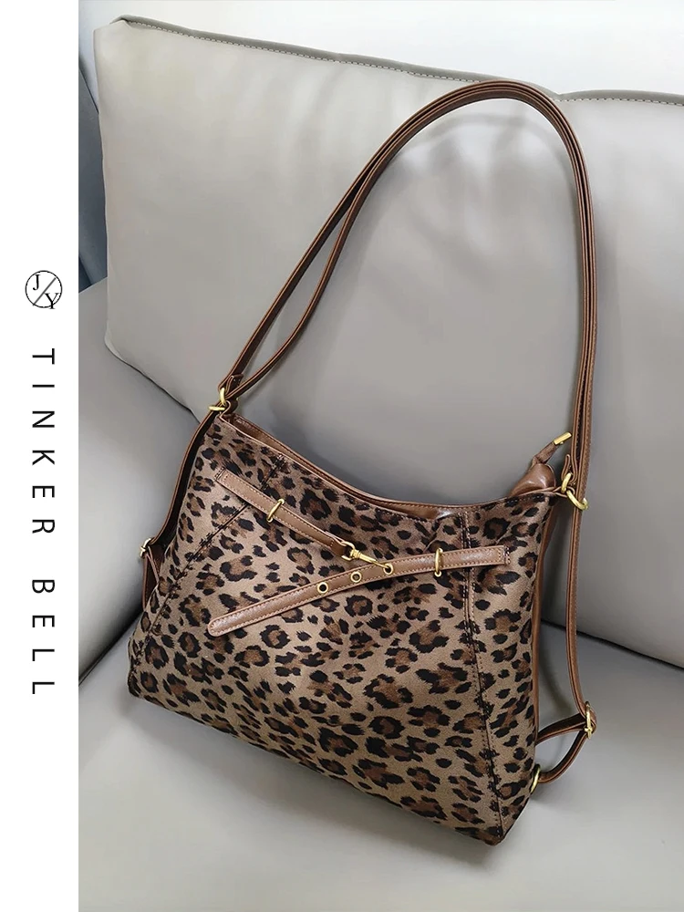

Fall Winter Leopard Print Single oulder Bag Women's 2026 New Faion Retro Double oulder Bag Large Capaci Commuter Handbag