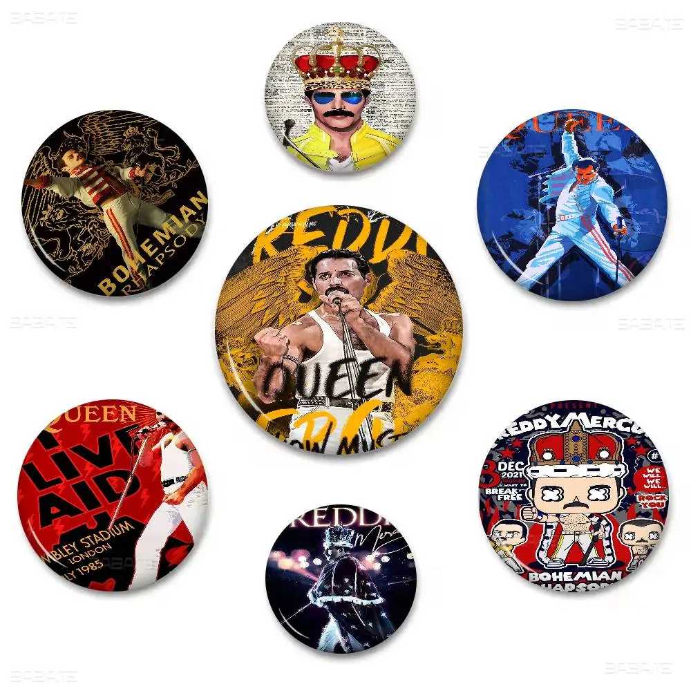 F-Freddie Singer M-Mercury Round Button Pins Slogan Creative Brooches Backpack Clothes Decoration Fashion Cartoon Jewelry Gifts