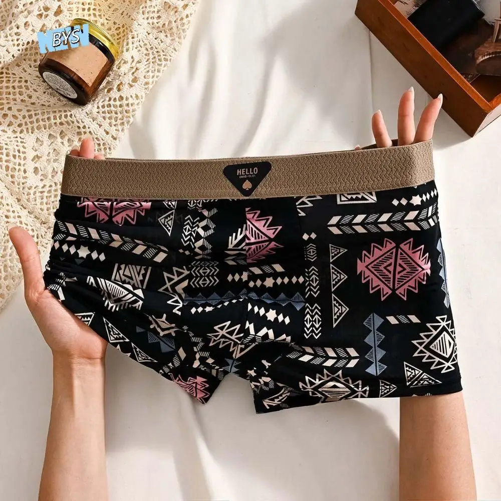 

5Pcs Breathable Plus Size Men's Boxer Briefs Seamless Mid Waist Shorts Underpants Elastic Lingerie Printed Panties Male