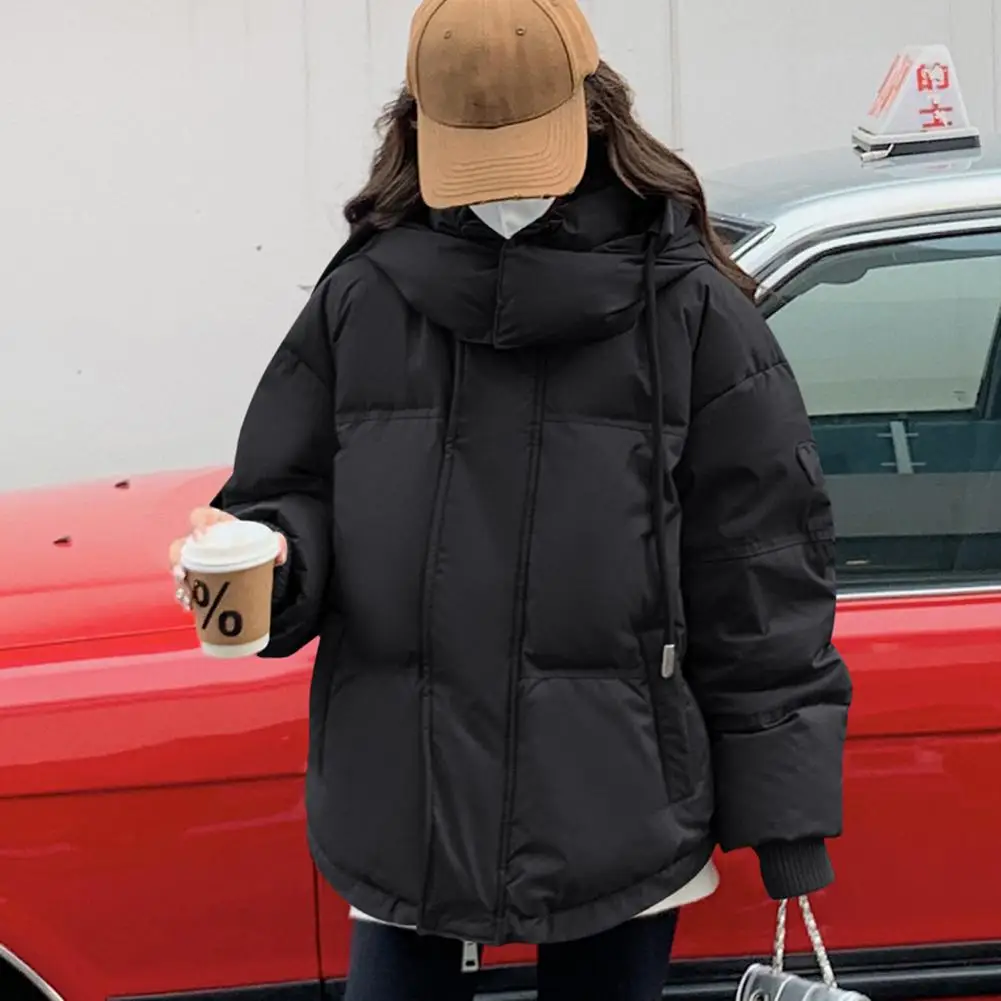 Parka à capuche rembourrée pour femme avec fermeture éclair et poches, manteau en duvet épaissi, vêtements d'extérieur en coton coupe-vent, hiver