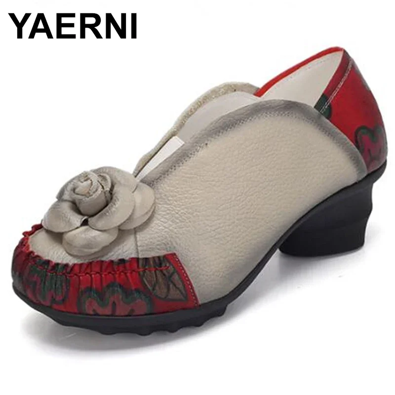 YAERNI  Cowhide leather shoes woman High Heeled Shoes Women\'s new spring Fashion Shoes High Heels  E491