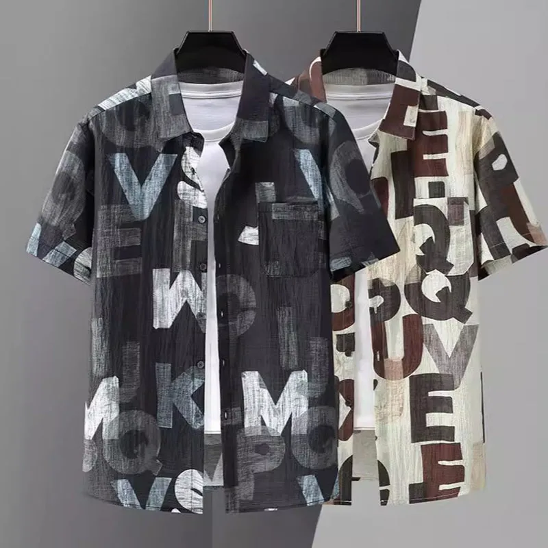 

Summer men oversized thin letter printed shirt 175KG 9XL 10XL 11XL