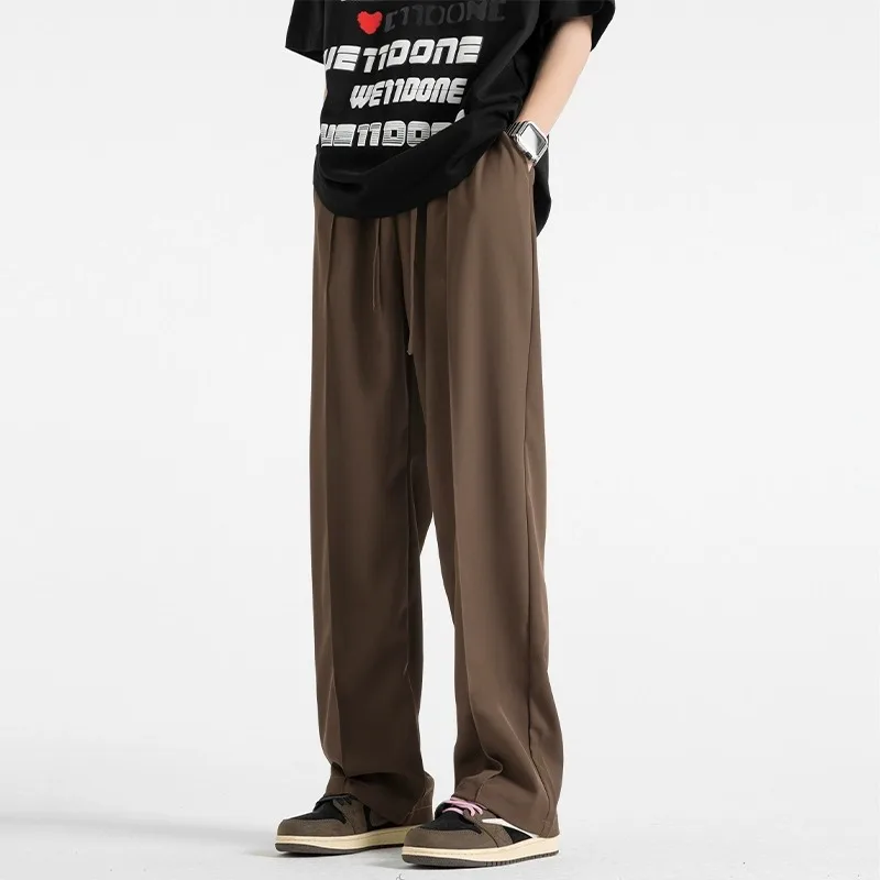 

Men's Summer New Ice Silk Straight Leg West Pants Casual Loose Comfortable Teenagers' Home Wear Polyester Blend Fabric