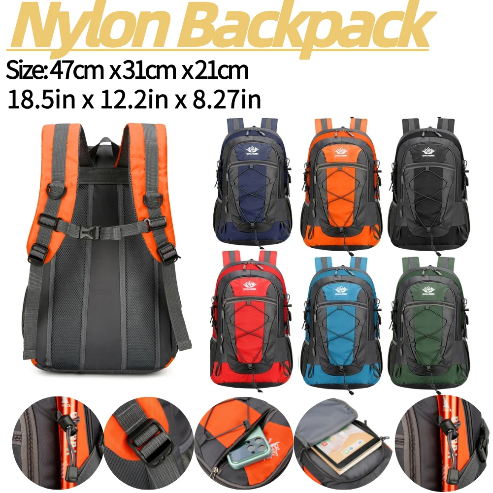 Hiking Backpack Nylon Backpack Multifunctional Travel Backpack Waterproof Lightweight Daypack Large Capacity Traveling Rucksack