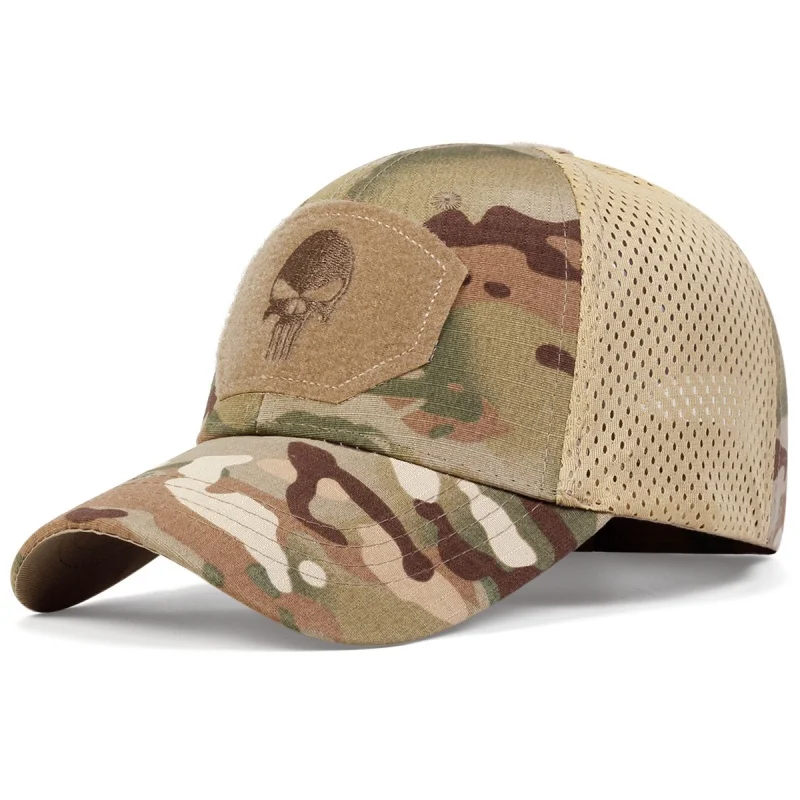 Fashion Unisex Skull Embroidered Top with Patch Breathable BaseballCap Military fans outdoor camouflage Adjustable Casual SunHat