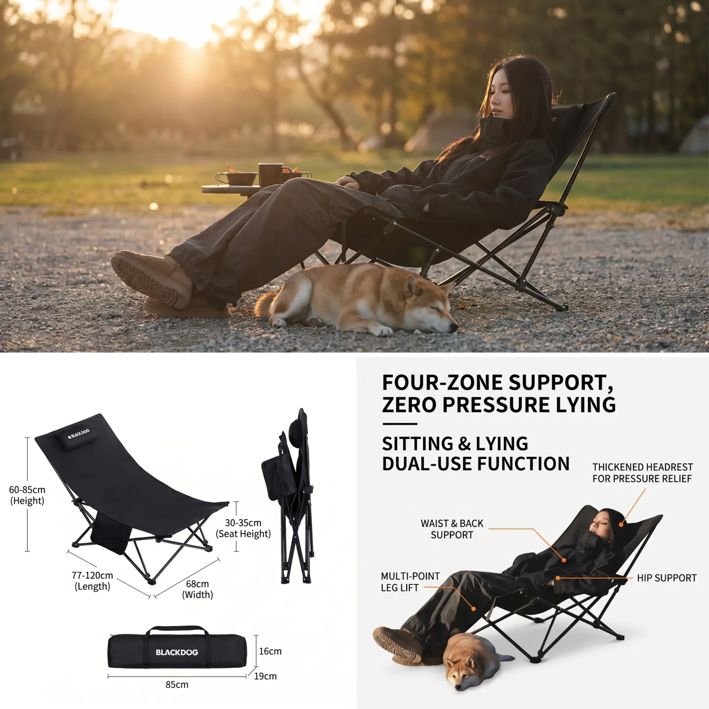 Blackdog Campingstuhl mit Kissen, Liegestuhl für Büro, Nickerchen, Zuhause, Outdoor, Klappbarer Stuhl für Strand, Angeln, Reisen – Detail 4