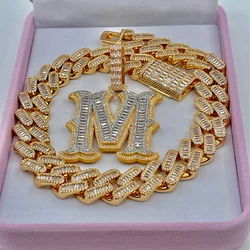 Drip Initial A-Z Baguette Name Letter Pendant For Women Necklace Bling Zircon Hip Hop Rock Street Jewelry