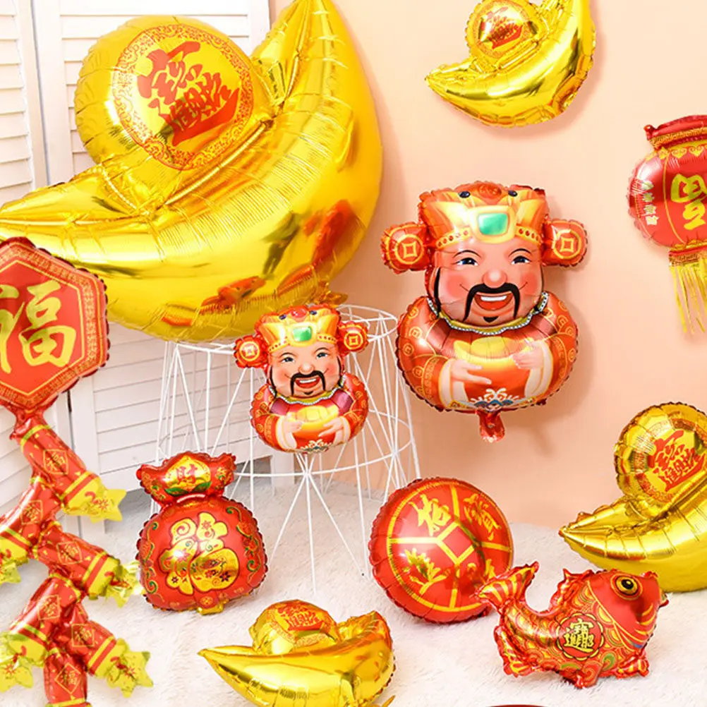 

12Pcs Festive Cai Shen Balloon Party Set with Shiny Aluminum Film for Spring Festival Decoration and Indoor Outdoor Event Decor
