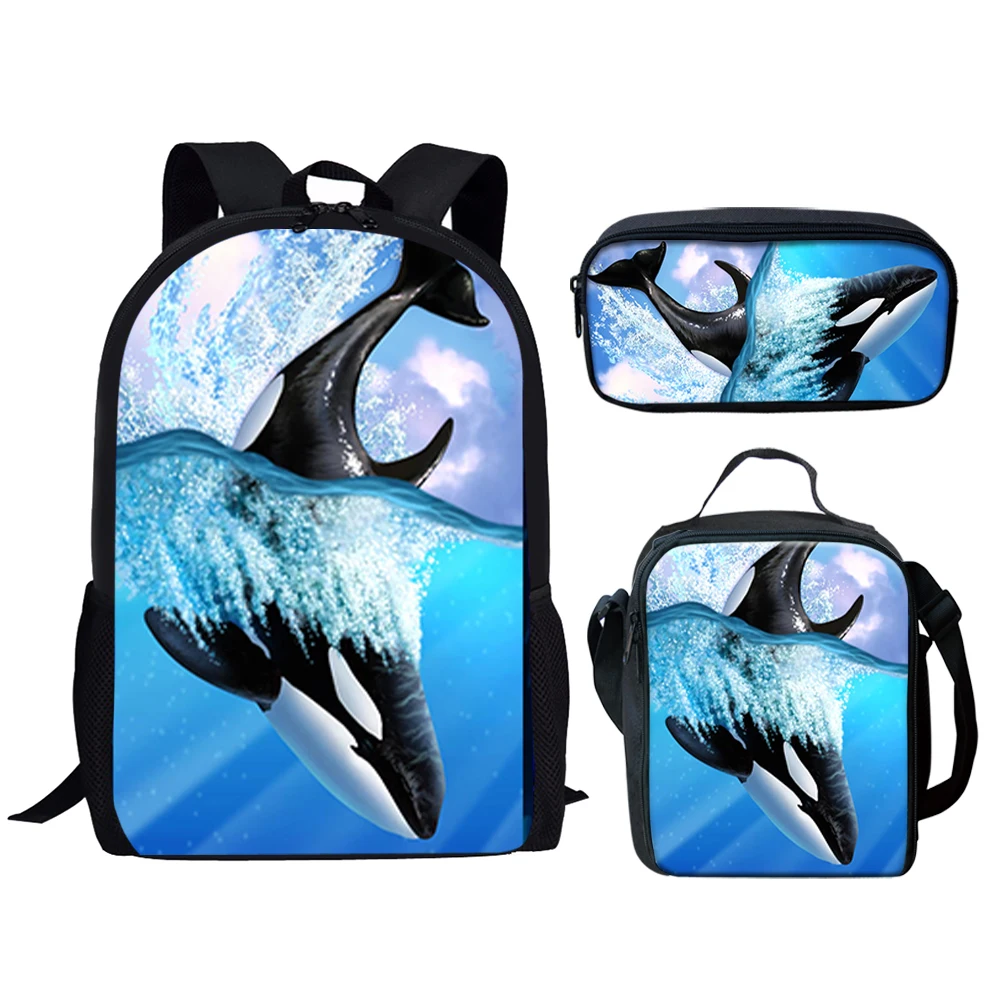 Killer Whales Orca-Bolsas escolares para meninos e meninas adolescentes, mochila para estudantes, mochila, lancheira, estojo de lápis, 3pcs