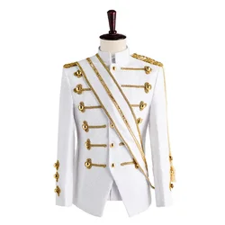 Men Sequin Uniform MJ Dance Wear Glitter Black White Vintage Michael Jackson Stage Jacket with Tassel