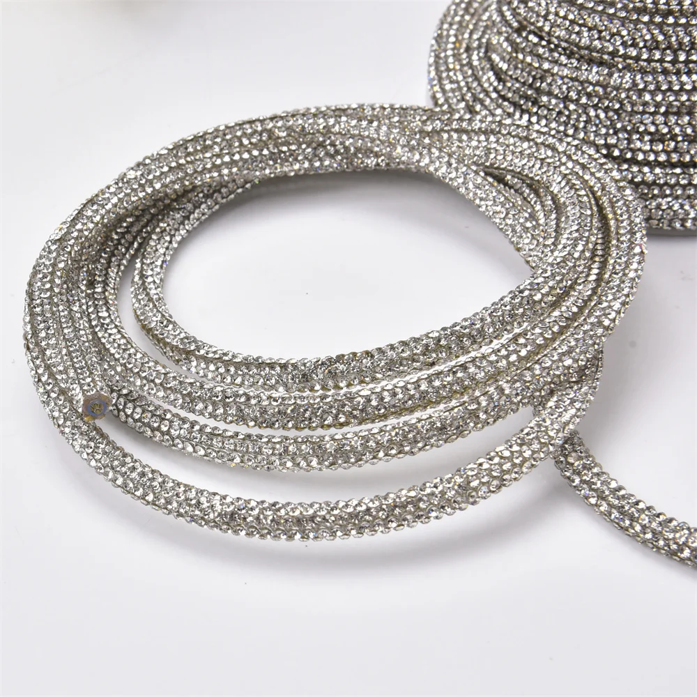 6Mm strass taglio tubo tondo corda di cotone corda di cristallo bianco lucido cordoncino Bling coulisse per fiocchi fai da te lacci della fascia