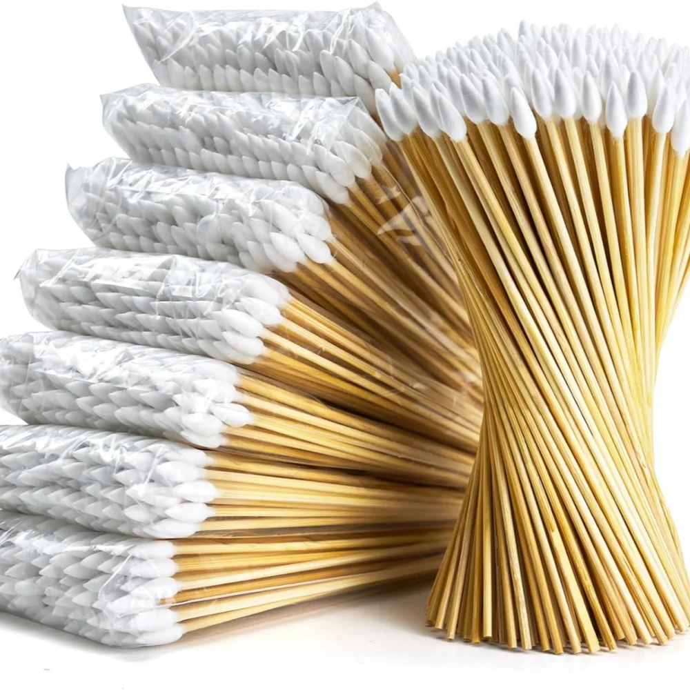 

100/300 шт. 6-дюймовые прецизионные насадки ватные тампоны - длинные деревянные палочки ватные тампоны с острым носком и футляром - хлопок