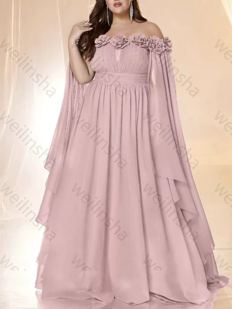 Maßgeschneidertes Schulterfreies Kleid mit Falten und 3D-Blumen Elegantes Prominenten-Kleid Exquisites Hochwertiges Abendkleid für Damen