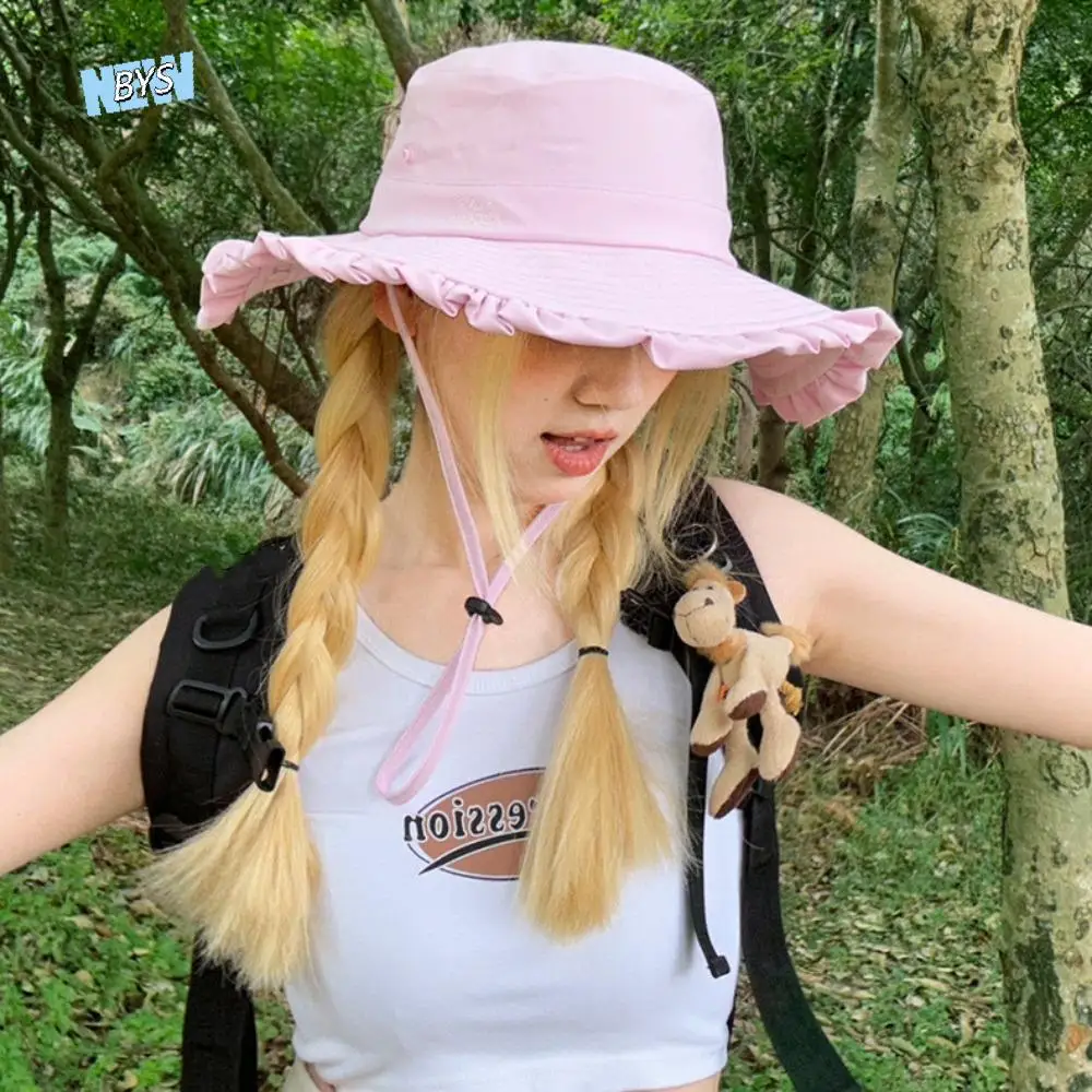 Fashion Quick-dry Hiking Fisherman Hat UV Protection Big Brim Bucket Cap Sunshade Sunscreen Pink West Cowboy Hat Camping