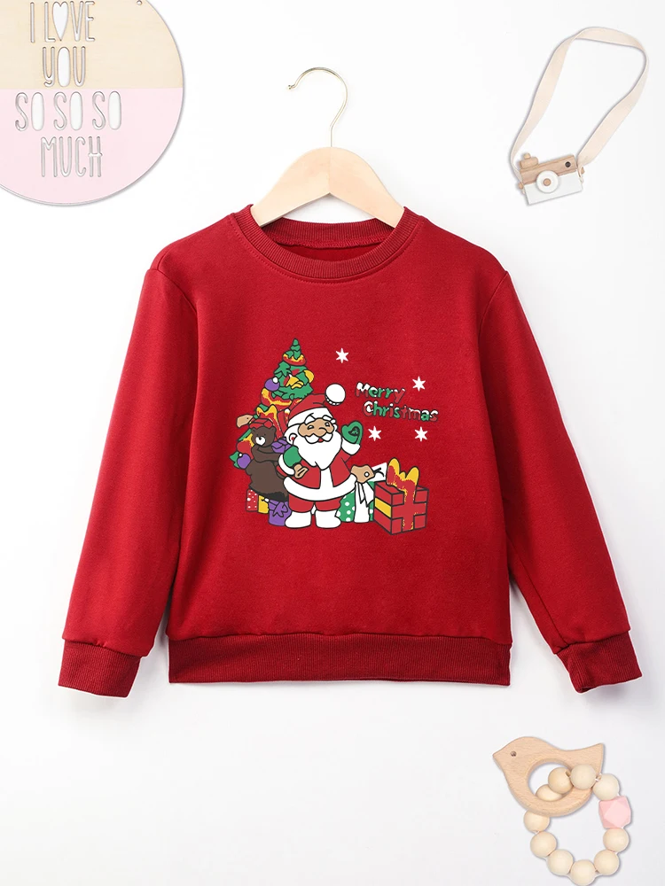 Merry Christmas Santa Baby Sweatshirt Cute Boy and Girl Clothes Aesthetic Cartoon Xmas Vibes Kids Hoodie Europe Fashion Hot Sale