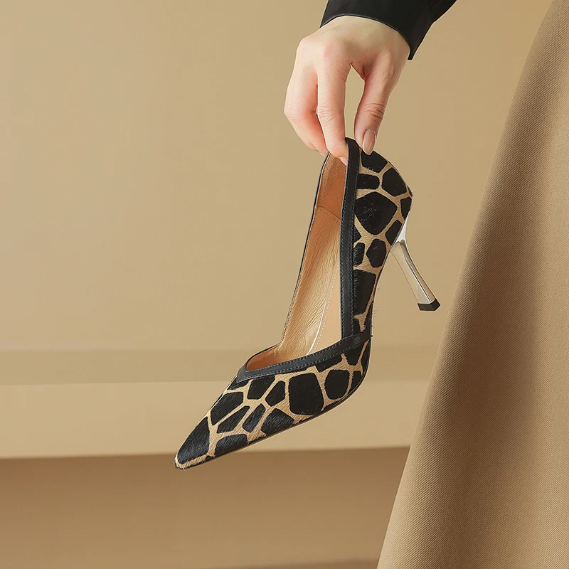 

НОВЫЕ осенне-весенние женские туфли-лодочки, женская обувь из конского волоса, туфли на тонком каблуке с острым носком, вечерние туфли без шнуровки на мелкой шпильке