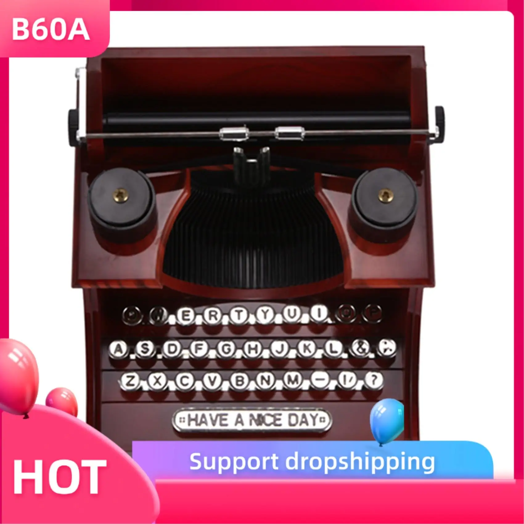 

B60A Home Retro Vintage Typewriter Music Box For Home Room Office Mechanical Decoration Kids Retro Music Box