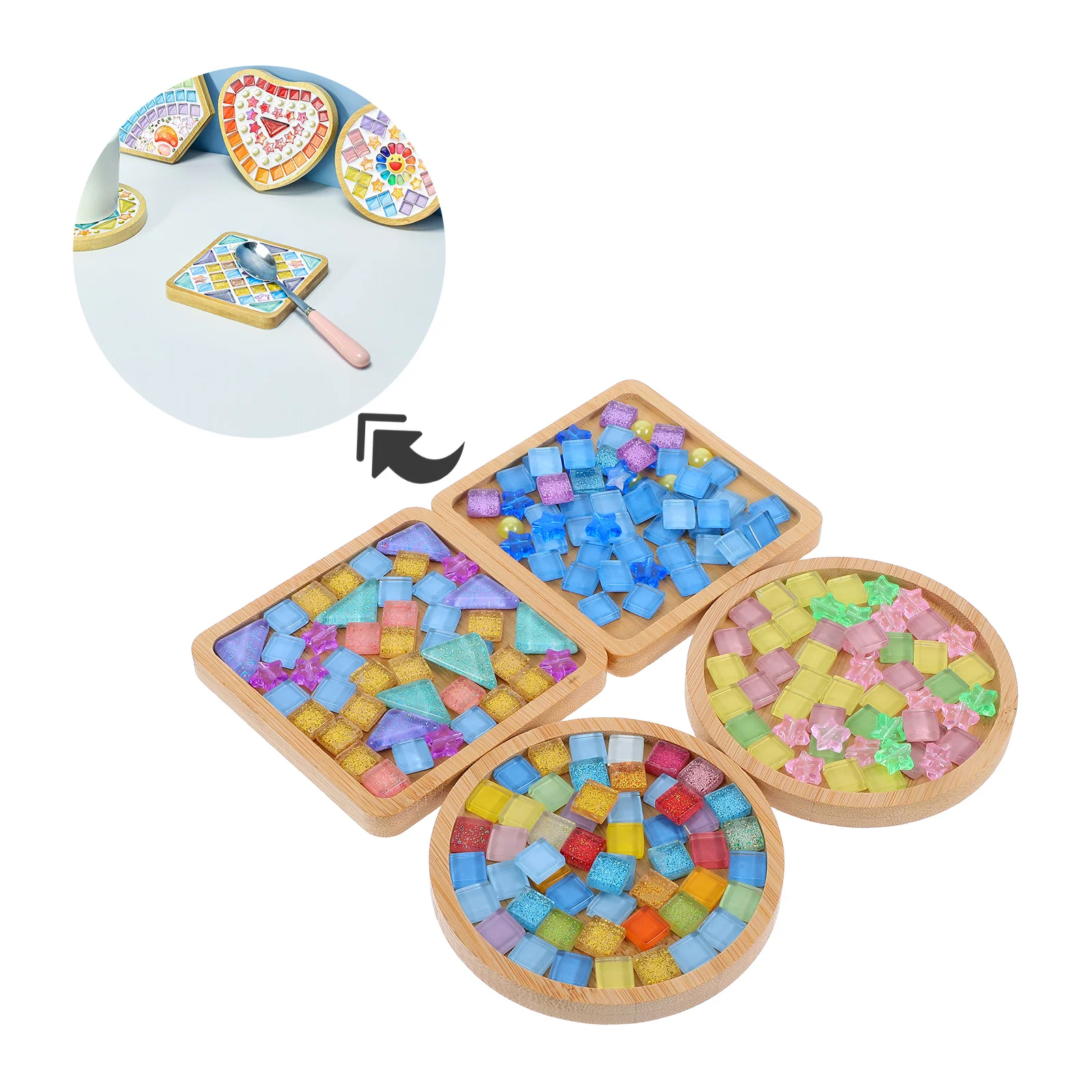 

4Sets DIY Bamboo Coaster Projects Colorful Mini Tiles Craft Kit for Home Office Use Easy Assembly No Experience Needed