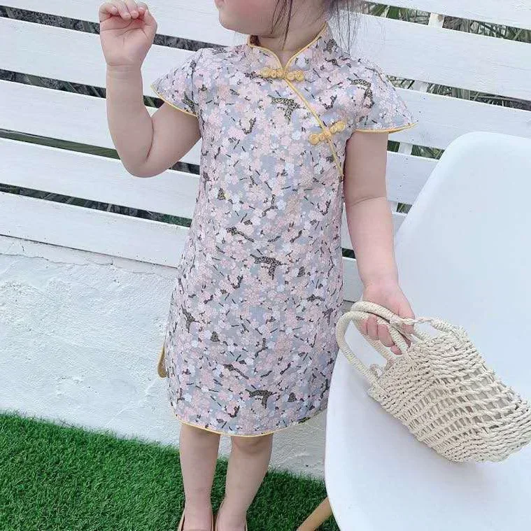 Summer Cheongsam Girl Dress Traditional Chinese Clothes Baby Vestidos Children Modern Qipao Kids Hanfu Tang Girls Casual Dresses