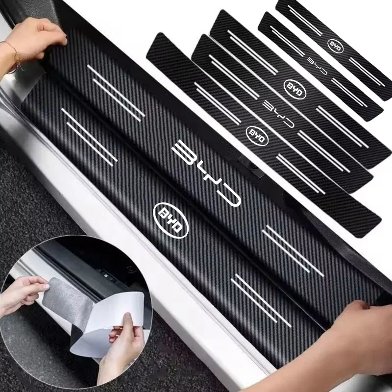 4/5Pcs Race Track Carbon Fiber Car Door Sill Decal For BYD Atto 3 Yuan Plus Han Tang Song Qin Dolphin Seal Seagull 4